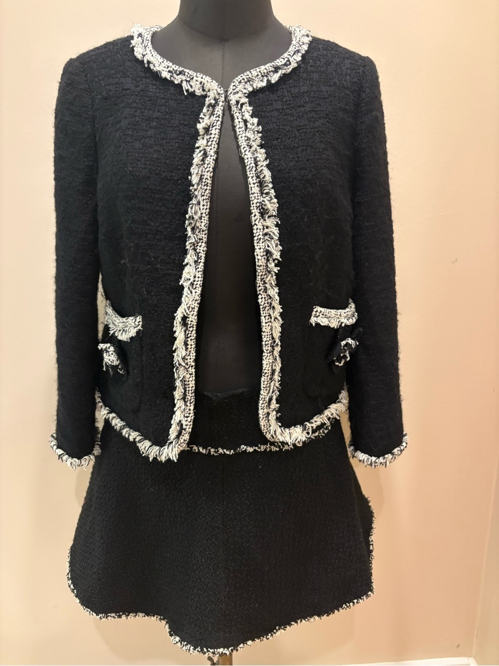 Brand new Black Tweed Fringe Trim Women's Jacket & skirt set